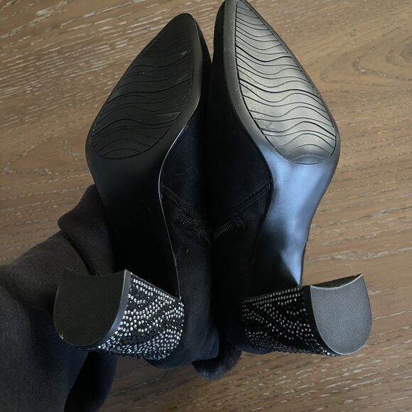 Impo Womens Booties Villa Size 8.5 Rhinestone Heel Fur Trim Memory Foam Side Zip - Picture 7 of 14